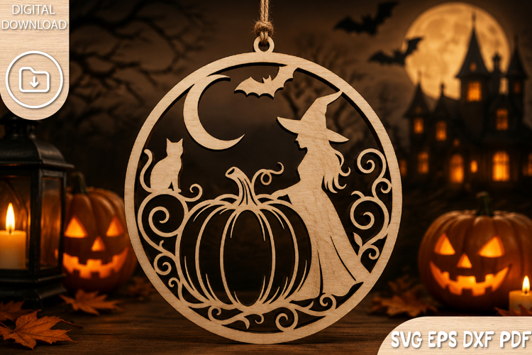 Halloween Witch & Pumpkin SVG Laser Cut