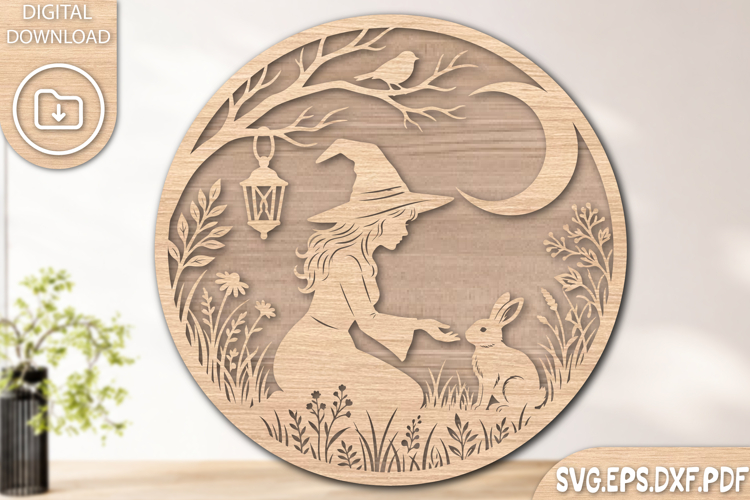 Halloween Witch & Rabbit Laser Cut SVG