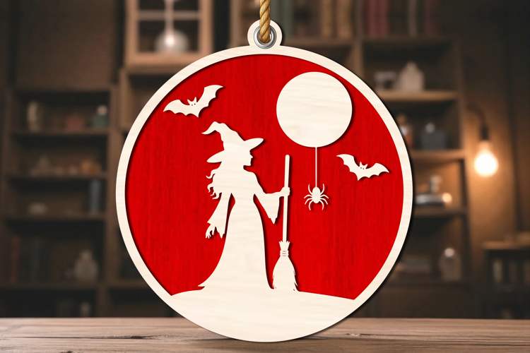 Halloween Witch Round Laser Cut SVG