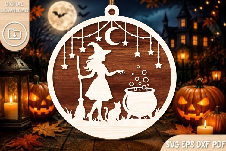 Halloween Witch Round Ornament SVG