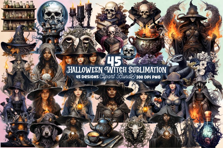 Halloween Witch Sublimation Clipart Bundle, Halloween