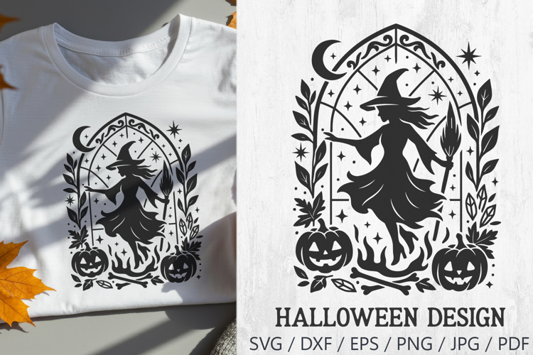 Halloween Witch SVG | Gothic Stained Glass Pumpkin Design