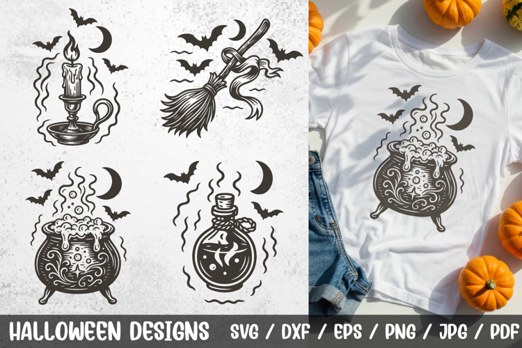 Halloween Witchcraft SVG | Cauldron, Potion, Candle, Broom