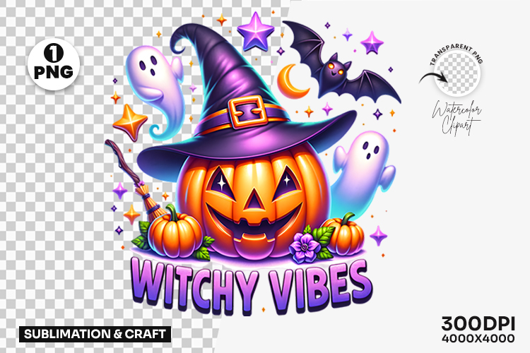 Halloween Witchy Vibes Pumpkin Ghost Clipart PNG Sublimation