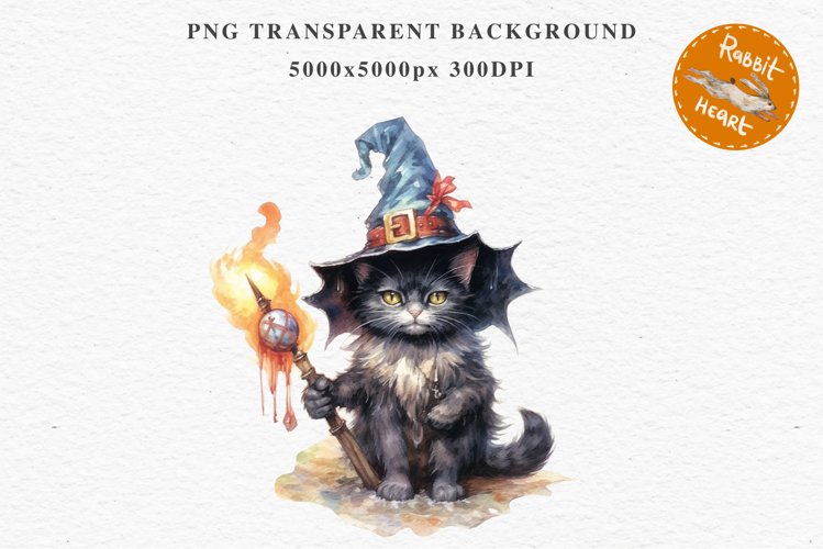 Halloween Wizard Kitten Witch Black Cats Clipart PNG Spooky