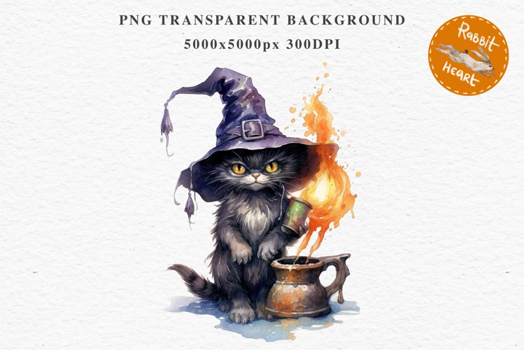 Halloween Wizard Kitten Witch Black Cats Clipart PNG Spooky