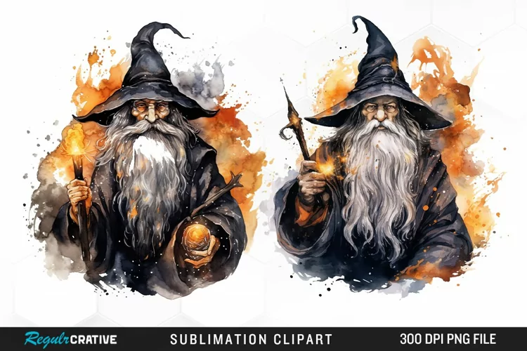 Halloween Wizards Watercolor Clipart