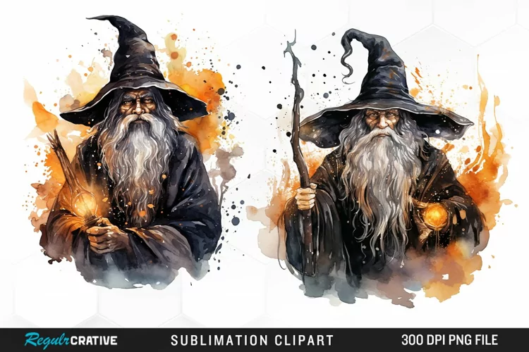 Halloween Wizards Watercolor Clipart