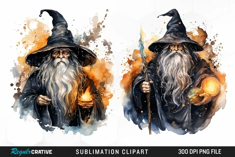 Halloween Wizards Watercolor Clipart