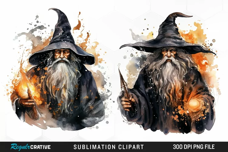Halloween Wizards Watercolor Clipart