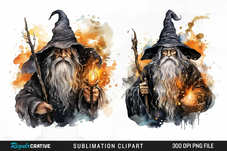 Halloween Wizards Watercolor Clipart