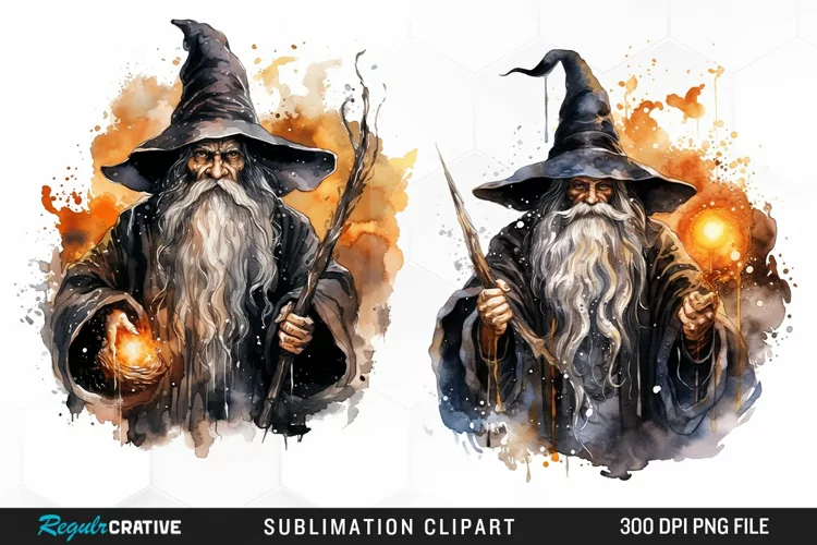 Halloween Wizards Watercolor Clipart