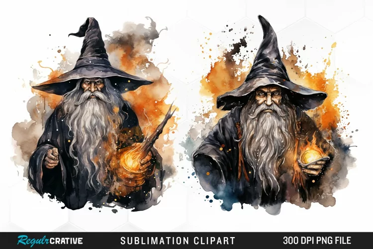 Halloween Wizards Watercolor Clipart