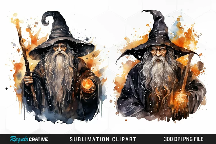 Halloween Wizards Watercolor Clipart