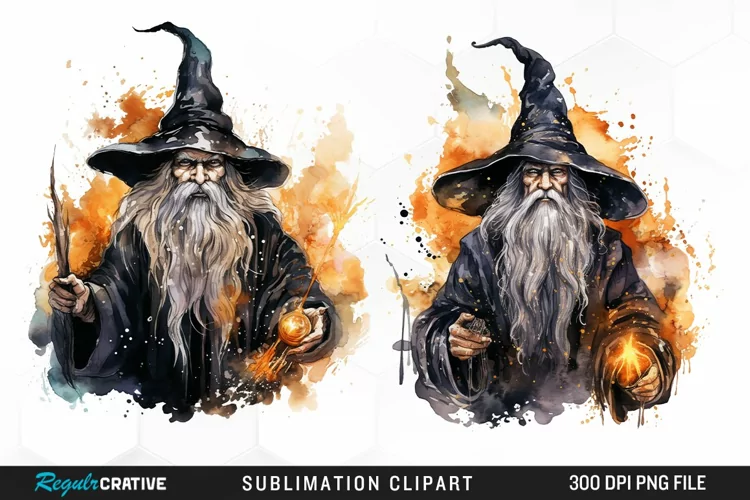 Halloween Wizards Watercolor Clipart