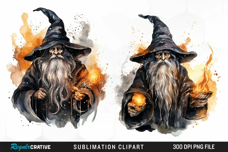Halloween Wizards Watercolor Clipart