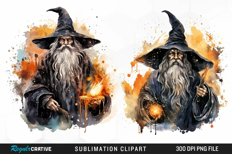Halloween Wizards Watercolor Clipart