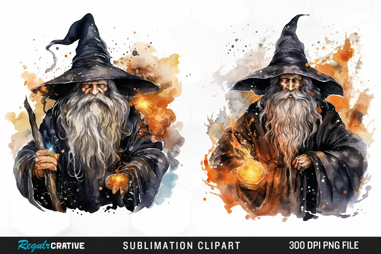 Halloween Wizards Watercolor Clipart
