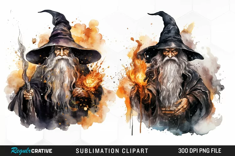 Halloween Wizards Watercolor Clipart
