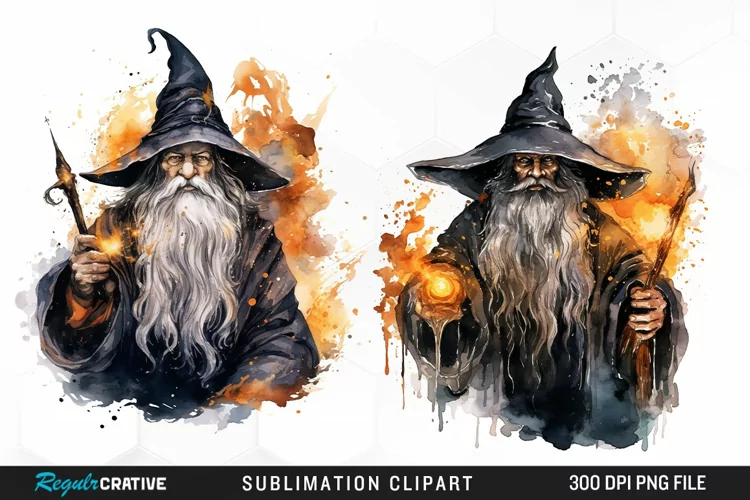 Halloween Wizards Watercolor Clipart