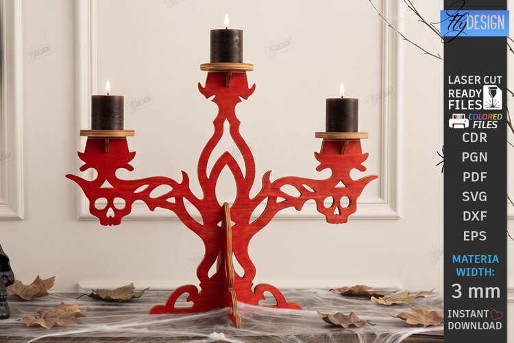 Halloween Wooden Candle Holder Laser Cut | Gothic Candelabra example image 1