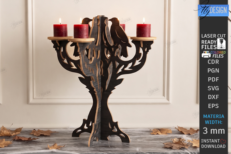 Halloween Wooden Candle Holder Laser Cut | Gothic Candelabra