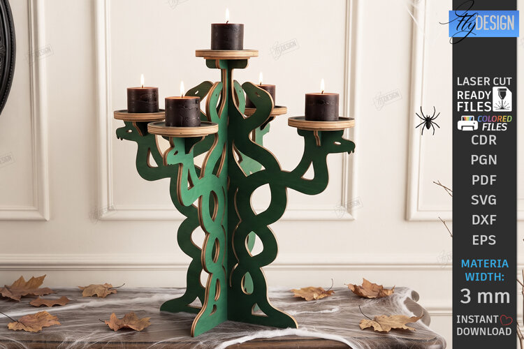Halloween Wooden Candle Holder Laser Cut | Gothic Candelabra example image 1