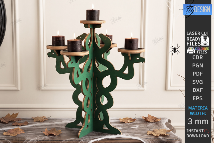 Halloween Wooden Candle Holder Laser Cut | Gothic Candelabra