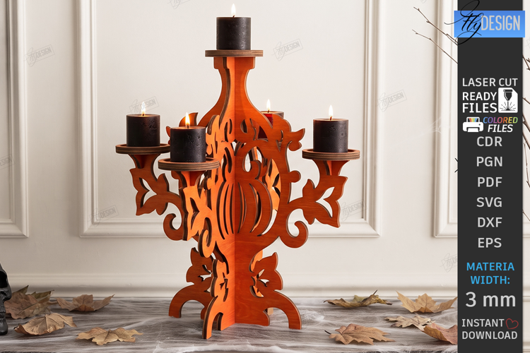 Halloween Wooden Candle Holder Laser Cut | Gothic Candelabra