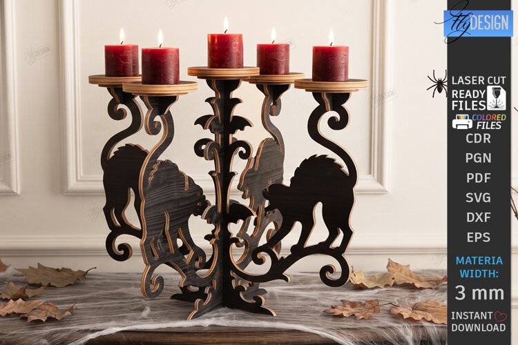 Halloween Wooden Candle Holder Laser Cut | Gothic Candelabra example image 1