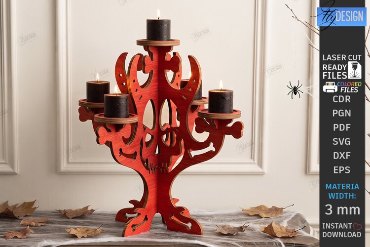 Halloween Wooden Candle Holder Laser Cut | Gothic Candelabra example image 1
