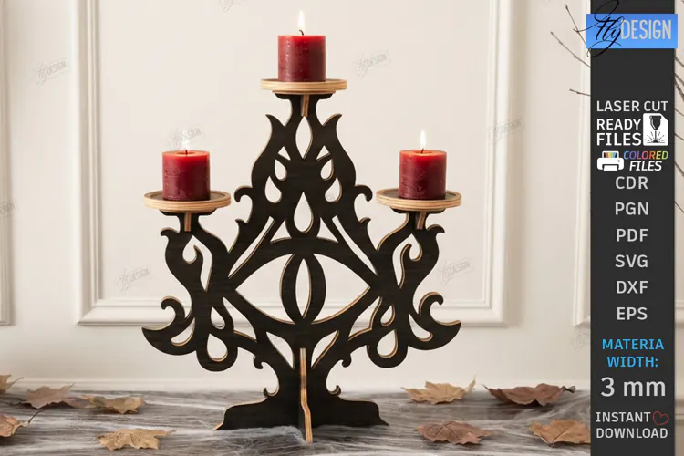 Halloween Wooden Candle Holder Laser Cut | Gothic Candelabra