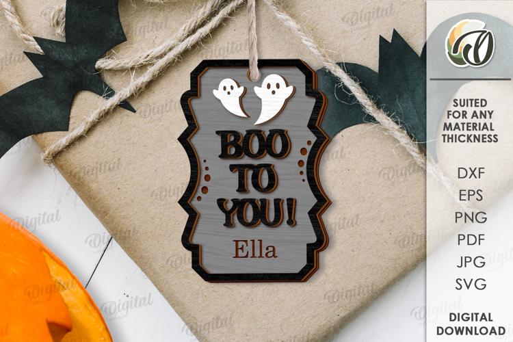 Halloween Wooden Tag Lasercut. Boo SVG