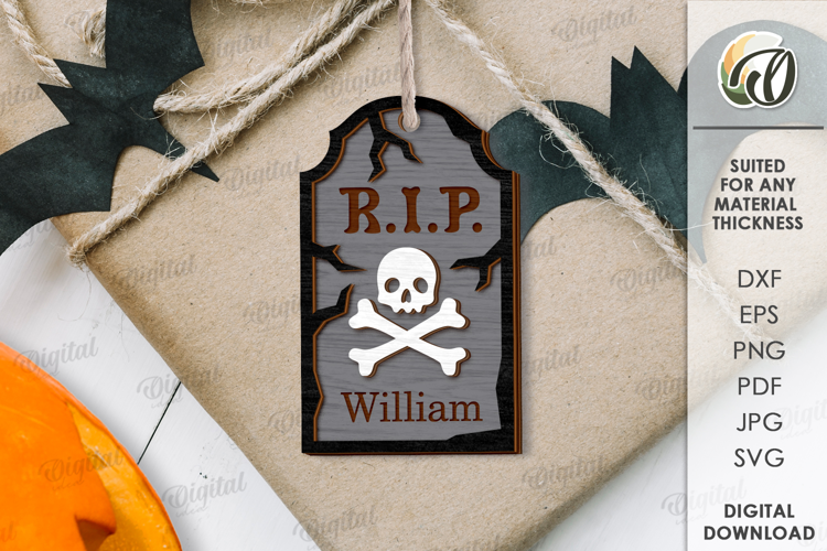 Halloween Wooden Tag Lasercut. R.I.P William SVG