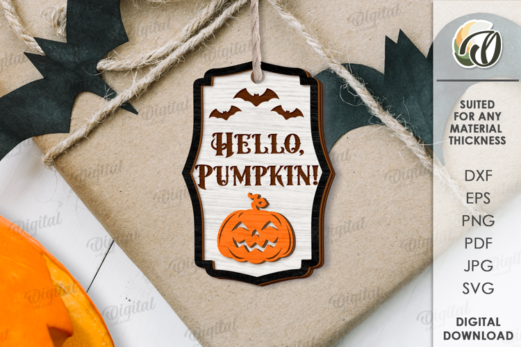 Halloween Wooden Tag Lasercut. Hello pumpkin SVG