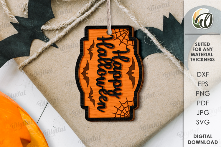 Halloween Wooden Tag Lasercut. Happy halloween SVG