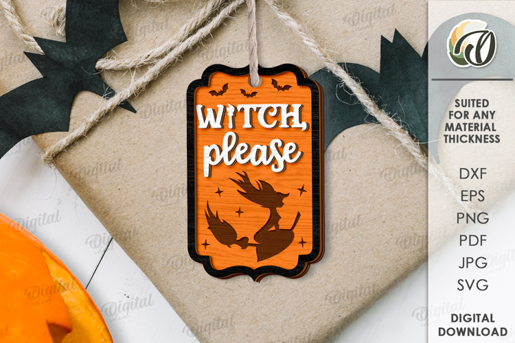 Halloween Wooden Tag Lasercut. Witch SVG
