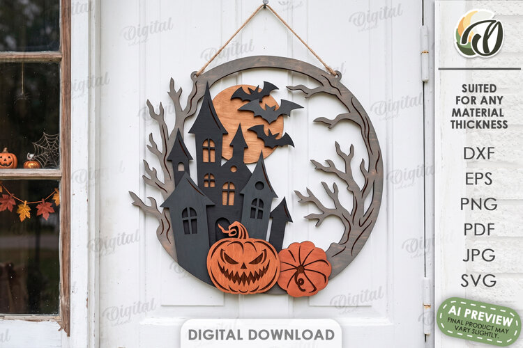 Halloween Wreaths Laser Cut. Door Sign. Wall Hanger SVG example image 1
