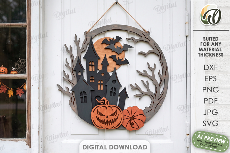 Halloween Wreaths Laser Cut. Door Sign. Wall Hanger SVG