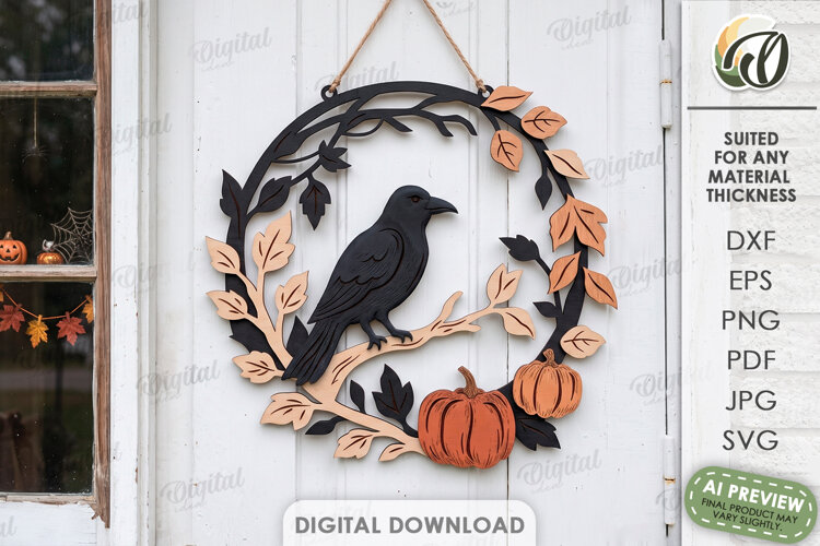 Halloween Wreaths Laser Cut. Door Sign. Wall Hanger SVG example image 1