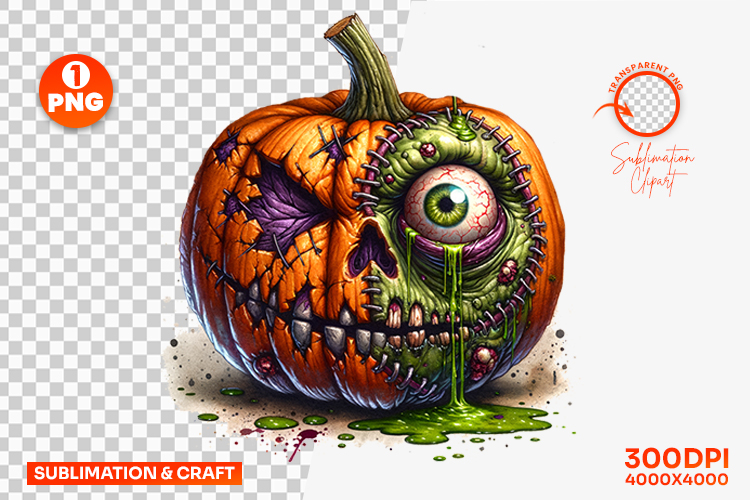 Halloween Zombie Eye Pumpkin Clipart PNG Sublimation Design