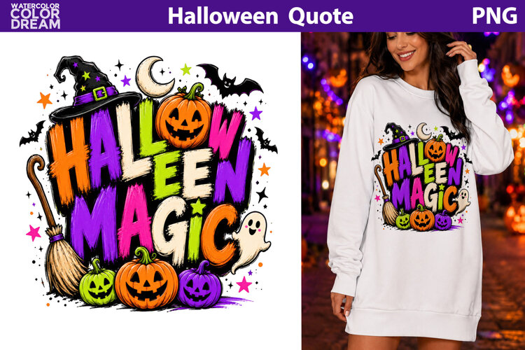 Halloween Magic Quote | Witchy Pumpkin Sublimation example image 1