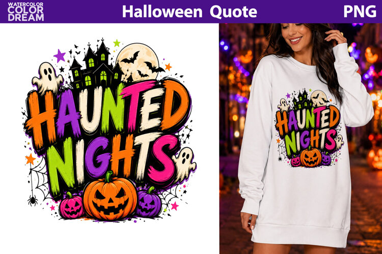 Haunted Nights Quote | Spooky Halloween Sublimation example image 1