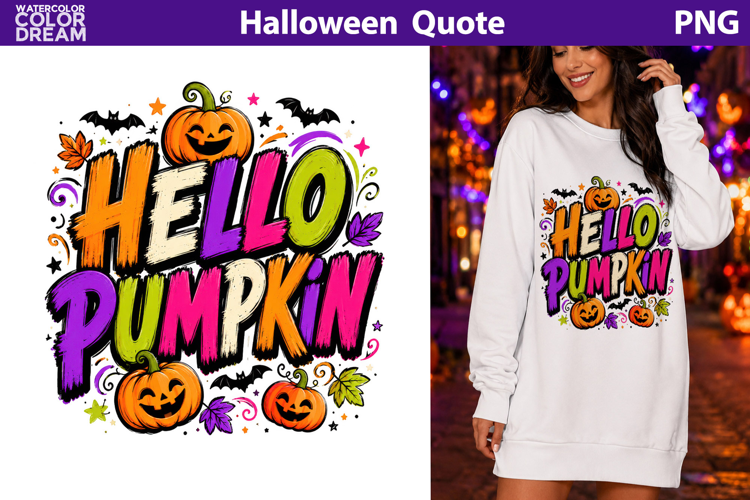 Hello Pumpkin Quote | Colorful Fall Sublimation