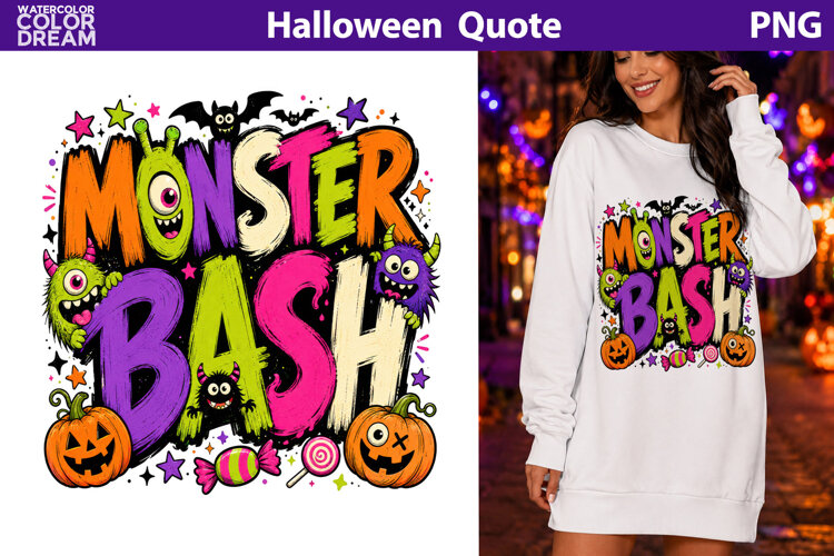 Monster Bash Halloween Quote | Cute Spooky Sublimation example image 1