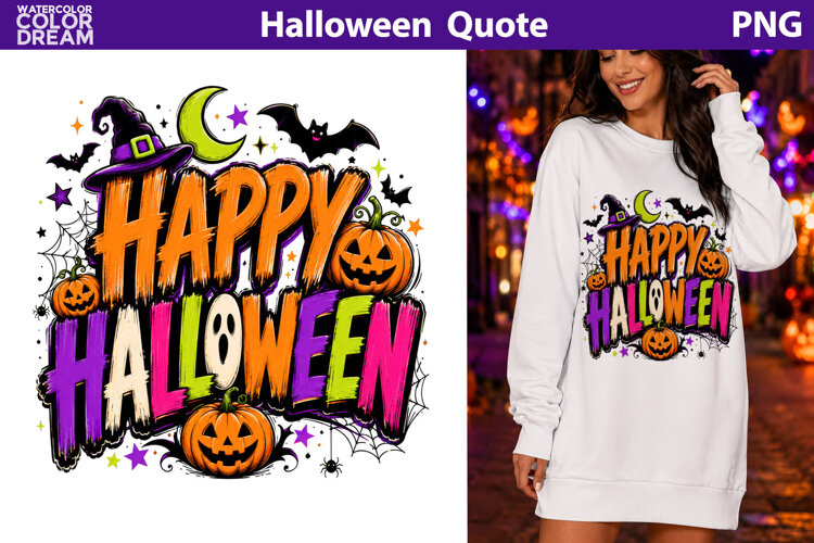 Happy Halloween Quote | Colorful Spooky Sublimation example image 1