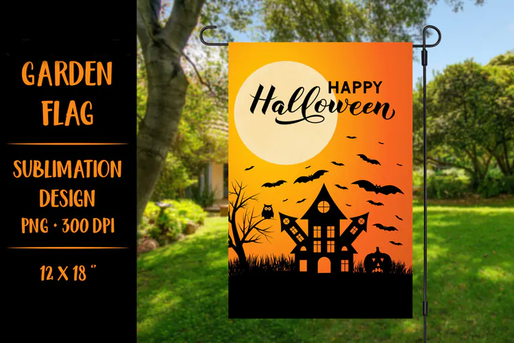 Halloween Haunted House garden flag sublimation design HGF04