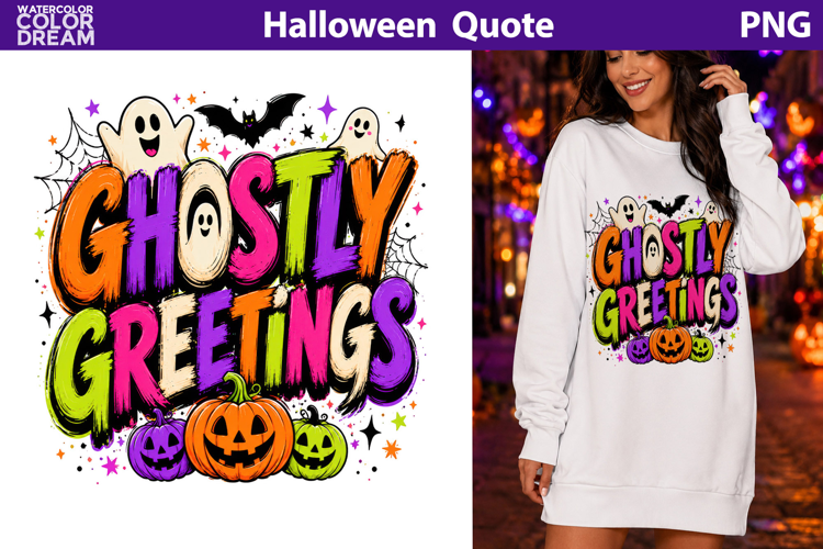 Ghostly Greetings Quote | Cute Halloween Sublimation