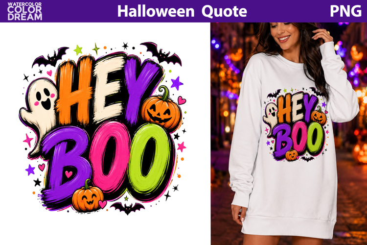 Hey Boo Halloween Quote | Cute Ghost Sublimation
