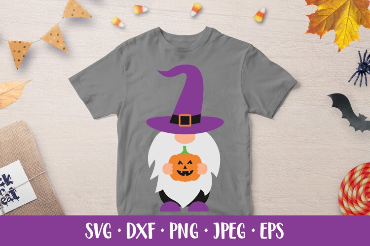 Halloween gnome SVG. Halloween character holding pumpkin 02 example image 1